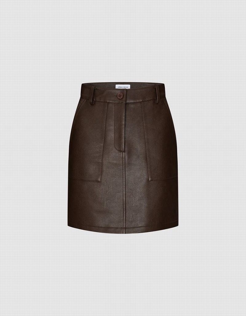 Jupes Urban Revivo Vegan Cuir Mini A-Line Femme Marron | QPW7976RH