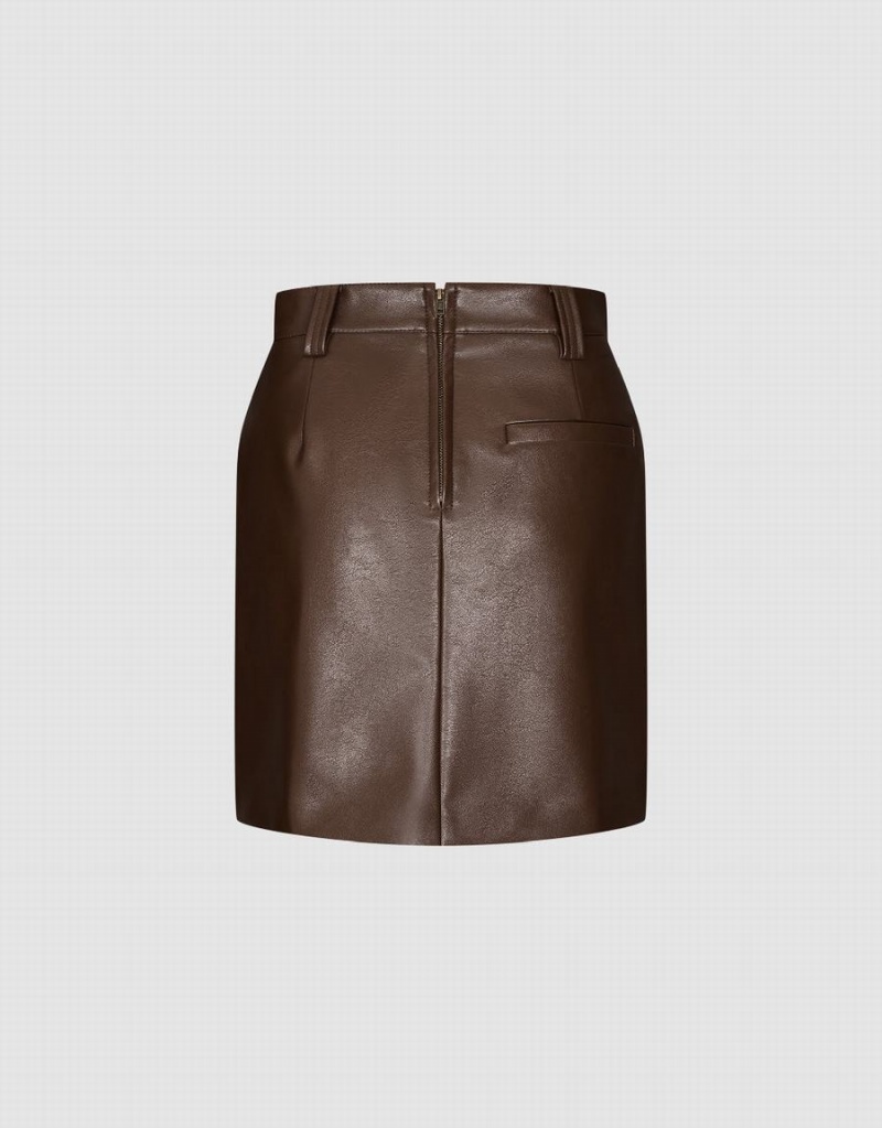 Jupes Urban Revivo Vegan Cuir Mini Droit Femme Marron | IUE6238MY
