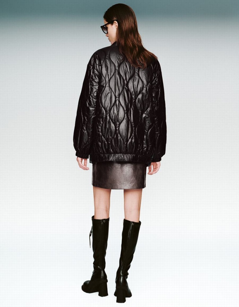 Manteaux Urban Revivo 2 In 1 Denim Rembourré Femme Noir | HKN2562XO