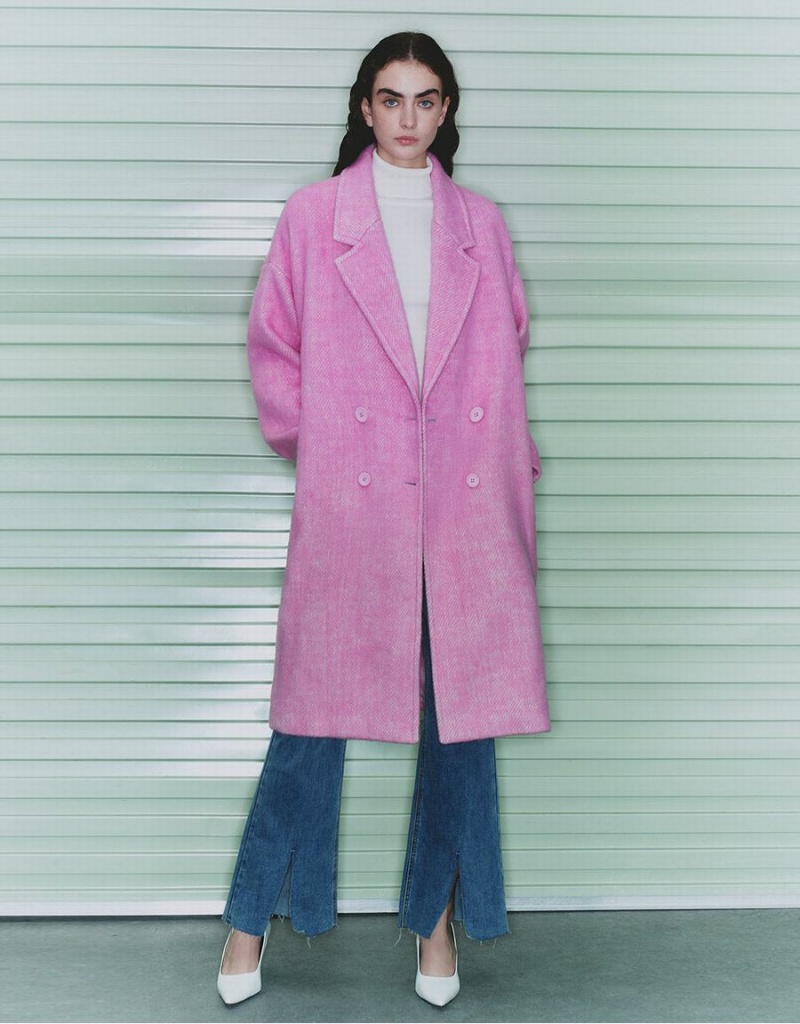 Manteaux Urban Revivo Belted Woolen Femme Rose | WQQ9365DV