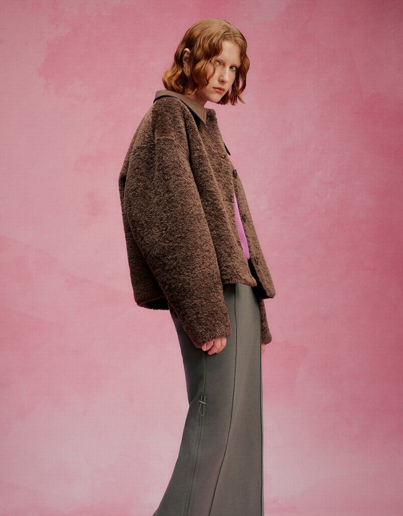 Manteaux Urban Revivo Button Up Furry Femme Marron | ZBN1234RE
