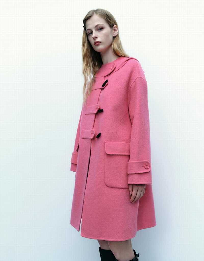 Manteaux Urban Revivo Droit Longline Woolen Femme Rose Rouge | IXU7525JR