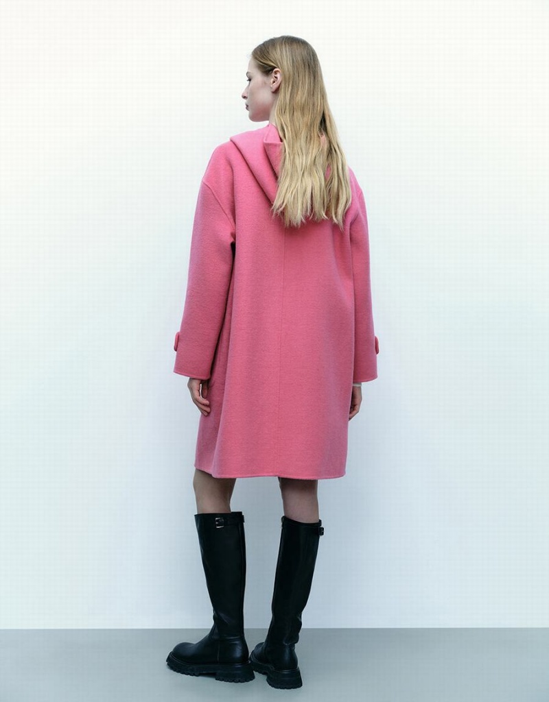 Manteaux Urban Revivo Droit Longline Woolen Femme Rose Rouge | IXU7525JR