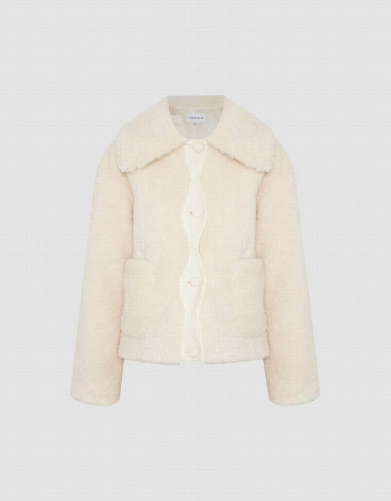 Manteaux Urban Revivo Drop Shoulder Sleeve Furry Femme Blanche | UUU6048FZ