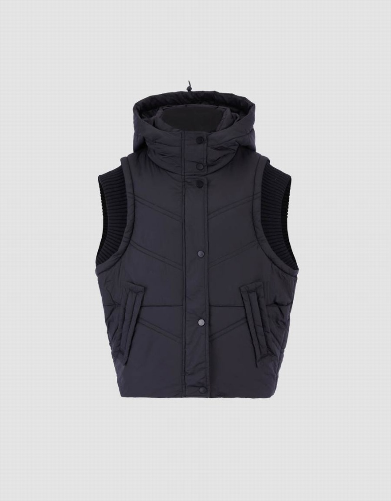 Manteaux Urban Revivo Encapuchonné Rembourré Waistcoat Femme Noir | NQZ9432SO
