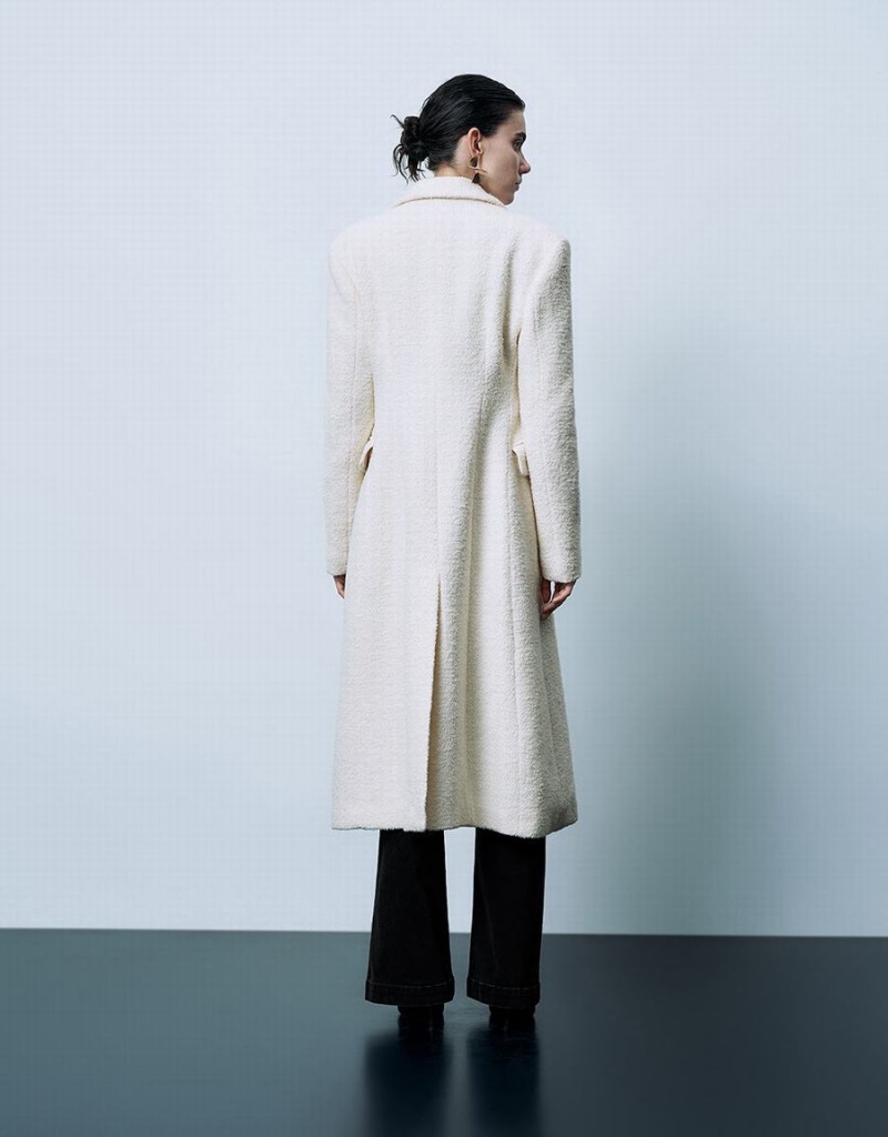 Manteaux Urban Revivo Longline Furry Skater Femme Blanche | ASG714IE