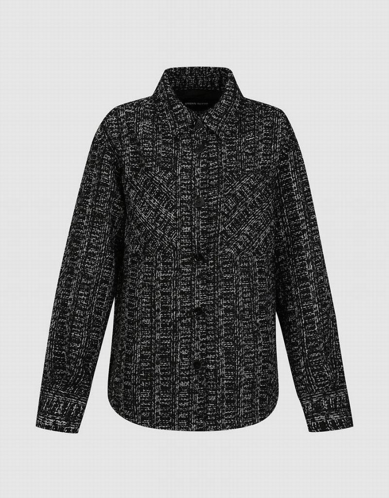 Manteaux Urban Revivo Loose Droit Woolen Checkered Femme Noir | WHZ8635BL