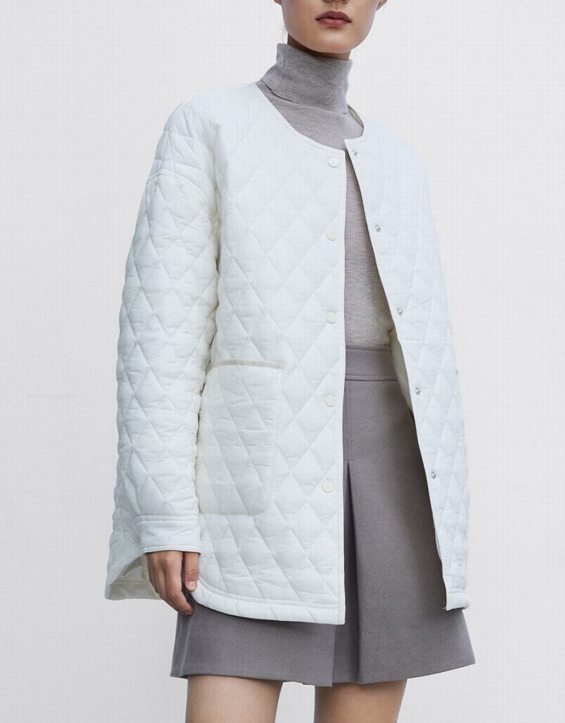 Manteaux Urban Revivo Matelassé Statement Collar D'hiver Femme Blanche | TQQ5277CR