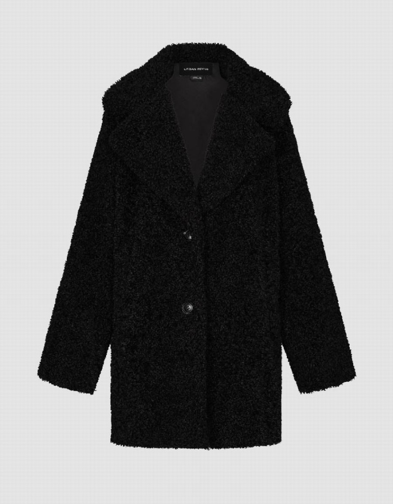 Manteaux Urban Revivo Notch Lapel Longline Furry Femme Noir | XCC8326FW