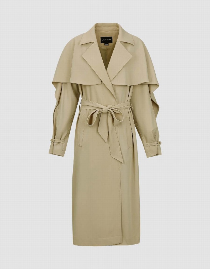 Manteaux Urban Revivo Notch Lapel With Belt Femme Kaki Clair | ZGV1574GW