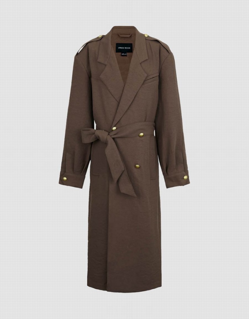 Manteaux Urban Revivo Notch Lapel With Belt Femme Marron | OCT9288NE