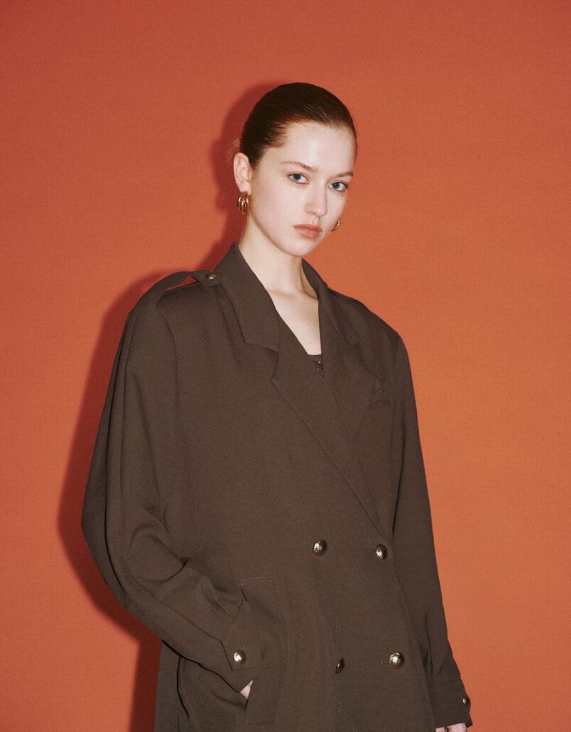 Manteaux Urban Revivo Notch Lapel With Belt Femme Marron | OCT9288NE