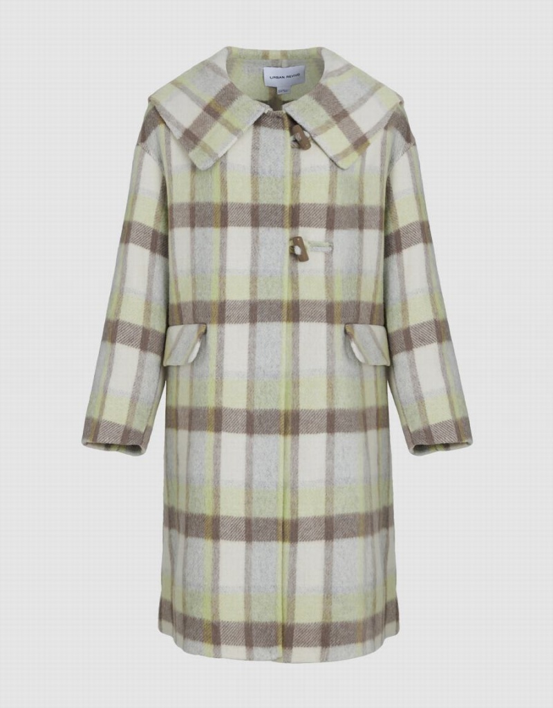 Manteaux Urban Revivo Plaid Droit Furry Femme Blanche Vert | SVC8736OB