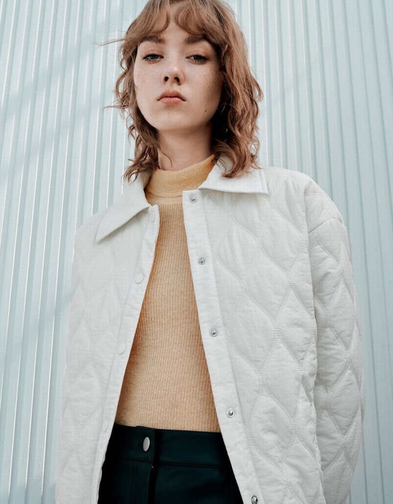 Manteaux Urban Revivo Press Buttoned Embossed Rembourré Femme Blanche | JMK8812EI