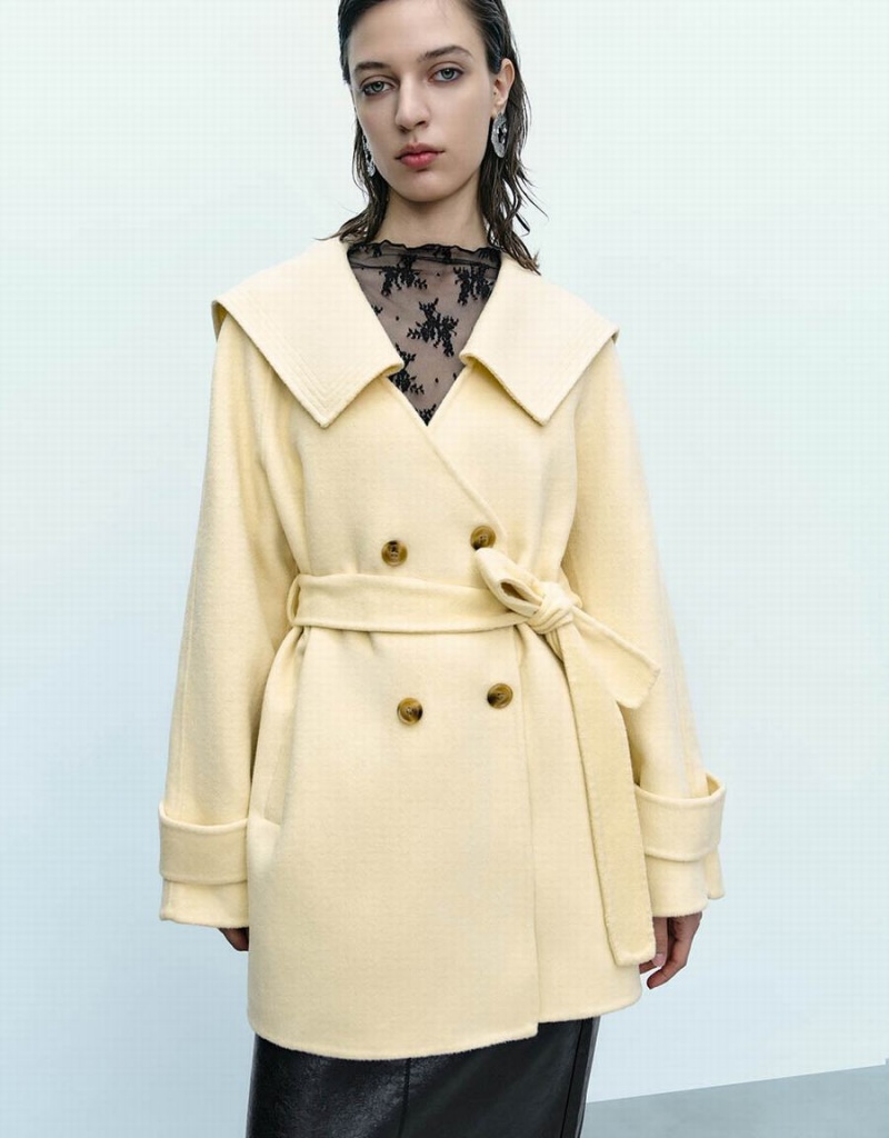 Manteaux Urban Revivo Sailor Collar Neck Droit Femme Jaune | OCX7357TL