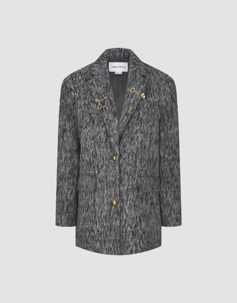 Manteaux Urban Revivo Single Breasted Woolen Femme Grise Clair | FLA6643OQ