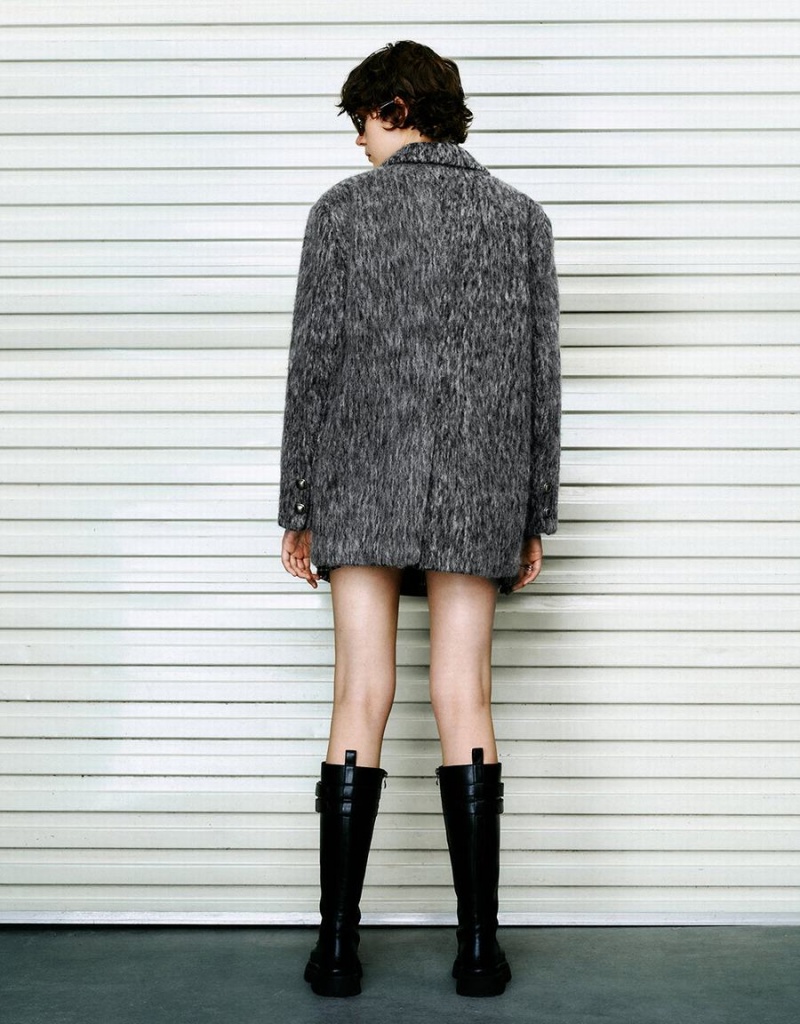 Manteaux Urban Revivo Single Breasted Woolen Femme Grise Clair | FLA6643OQ