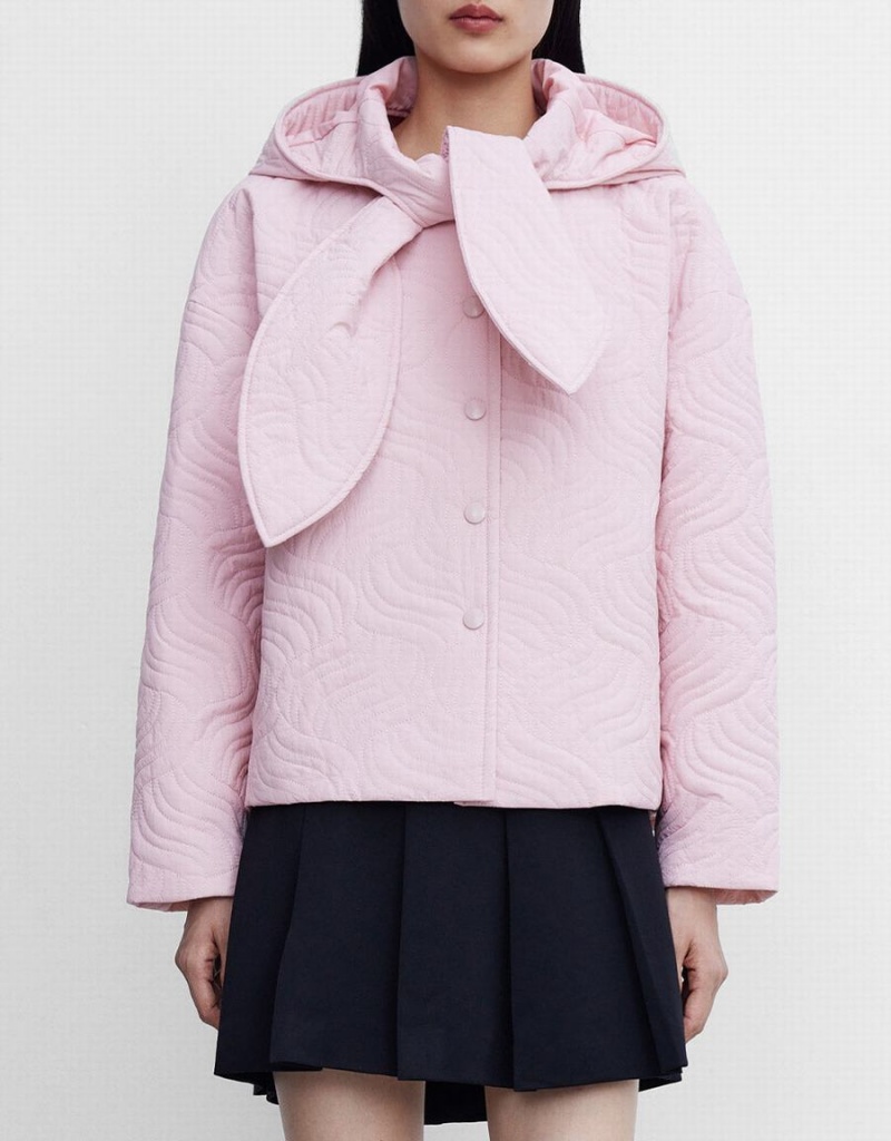 Manteaux Urban Revivo Tie Front Encapuchonné Textured D'hiver Femme Rose | YGP2235AF