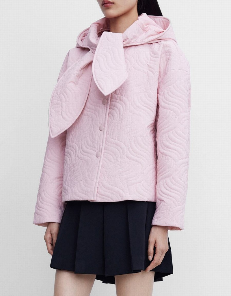 Manteaux Urban Revivo Tie Front Encapuchonné Textured D'hiver Femme Rose | YGP2235AF