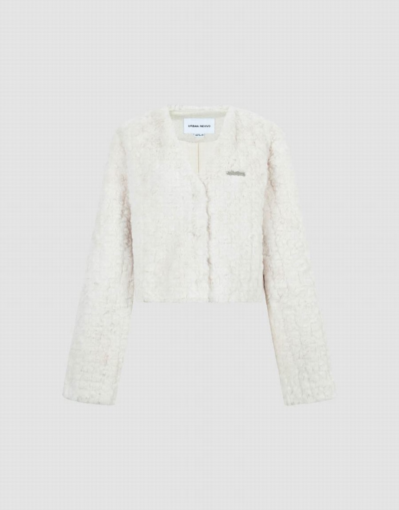 Manteaux Urban Revivo V-Neck Furry Femme Blanche | XJQ4781TH