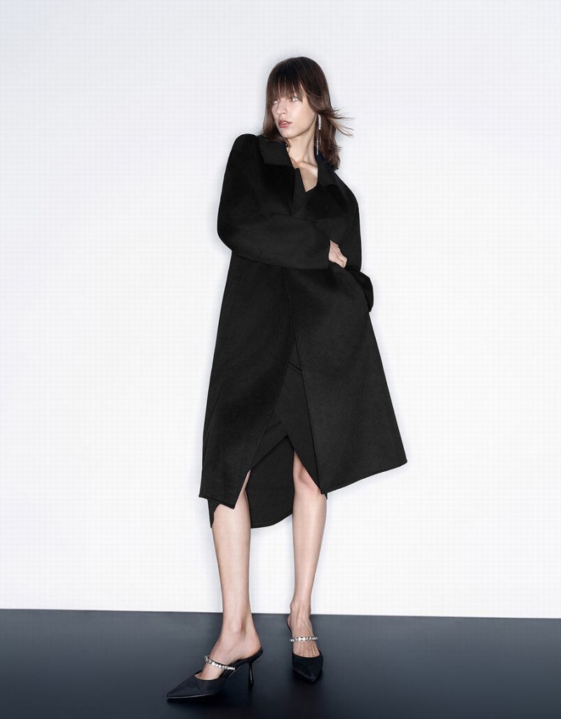 Manteaux Urban Revivo Woolen Long With Belt Femme Noir | LBD9857QN