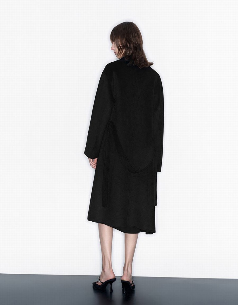 Manteaux Urban Revivo Woolen Long With Belt Femme Noir | LBD9857QN