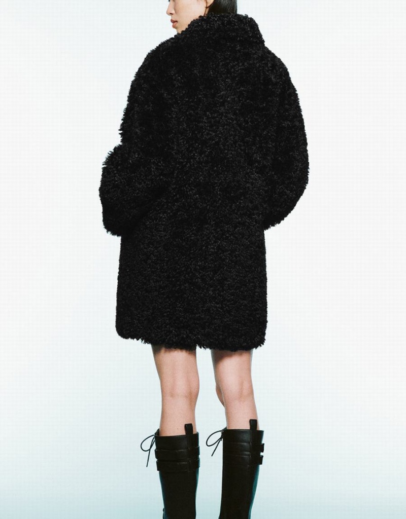 Manteaux Urban Revivo Zippé Front Droit Furry Femme Noir | RFV8227JH