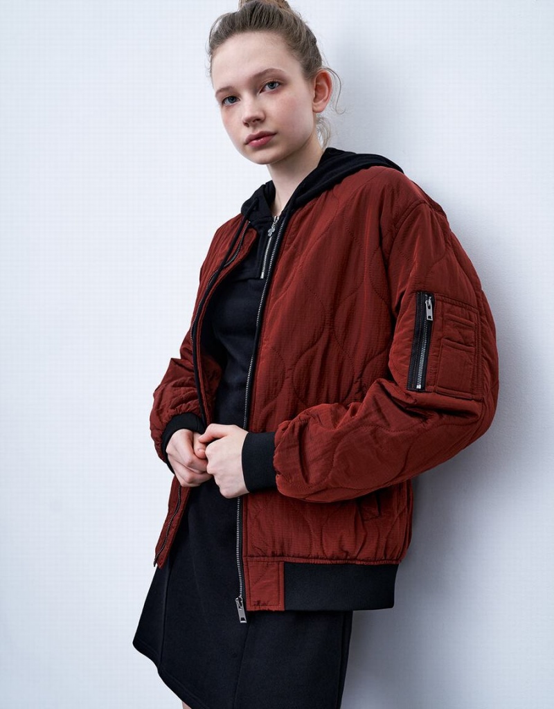 Manteaux Urban Revivo Zippé Front Droit Rembourré Femme Rouge | MSF697HE