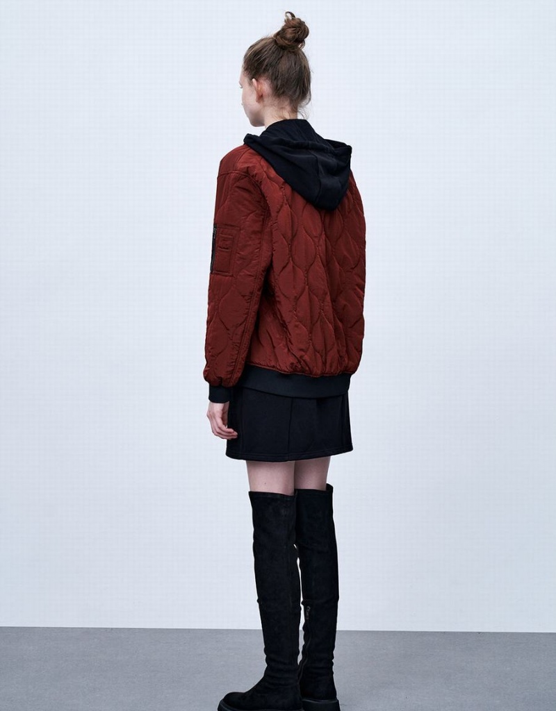 Manteaux Urban Revivo Zippé Front Droit Rembourré Femme Rouge | MSF697HE