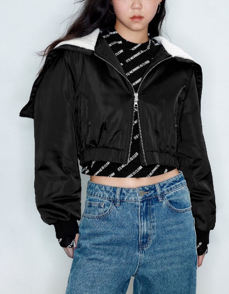 Manteaux Urban Revivo Zippé Front Encapuchonné Rembourré Femme Noir | UEX3146NG