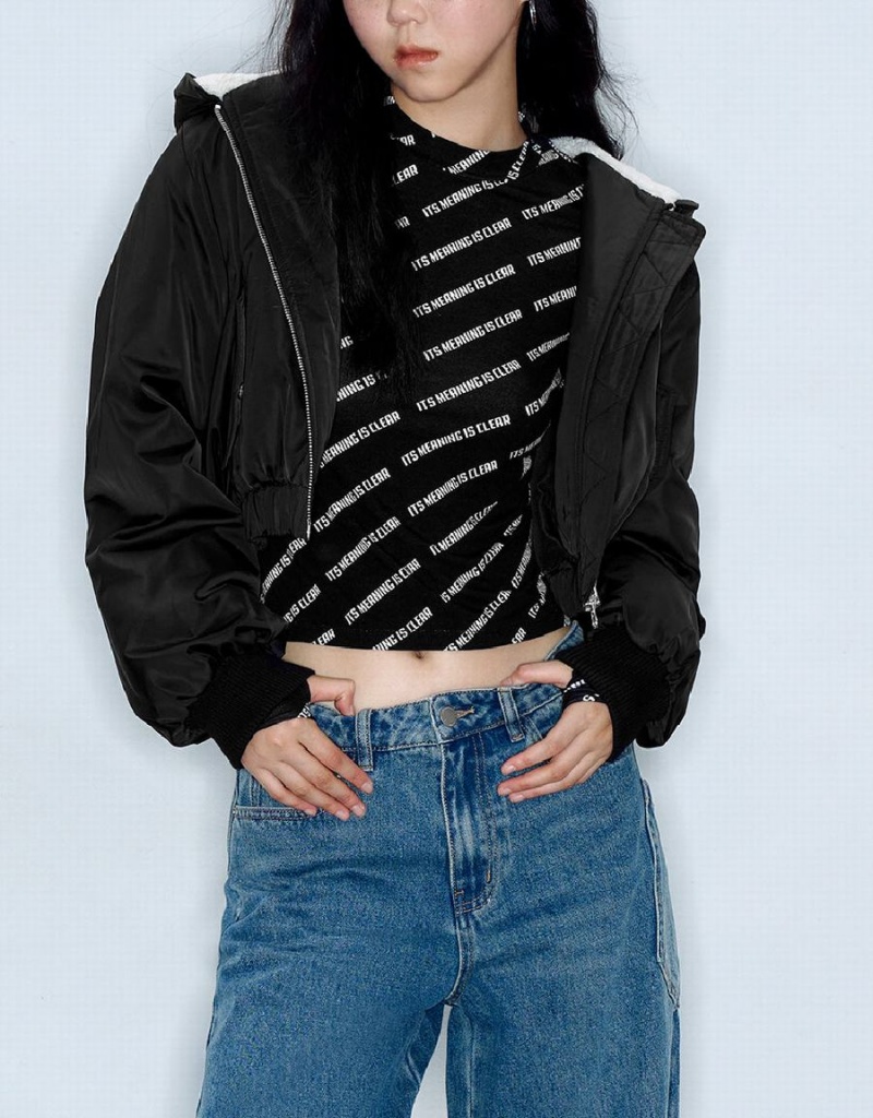 Manteaux Urban Revivo Zippé Front Encapuchonné Rembourré Femme Noir | UEX3146NG