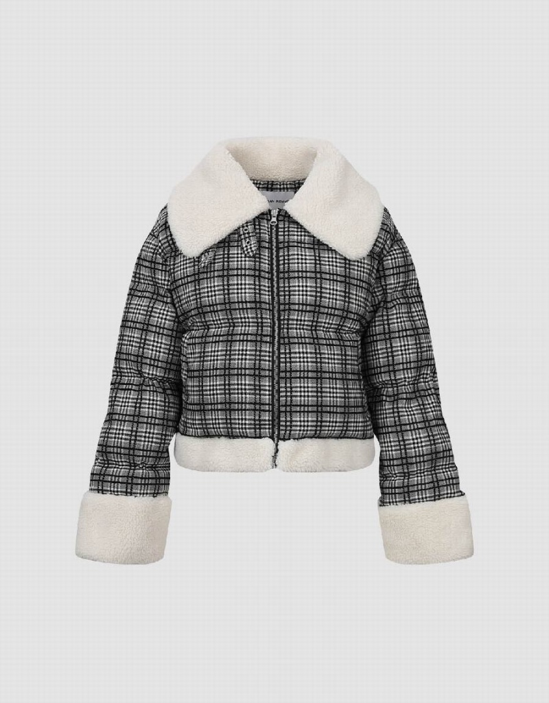 Manteaux Urban Revivo Zippé Front Plaid Furry Rembourré Femme Grise | AXR6976GP