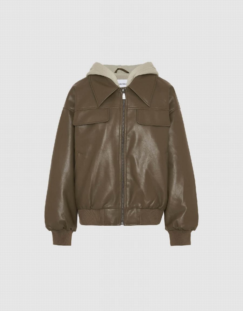Manteaux Urban Revivo Zippé Front Vegan Cuir Rembourré Femme Marron | QWQ1740XN