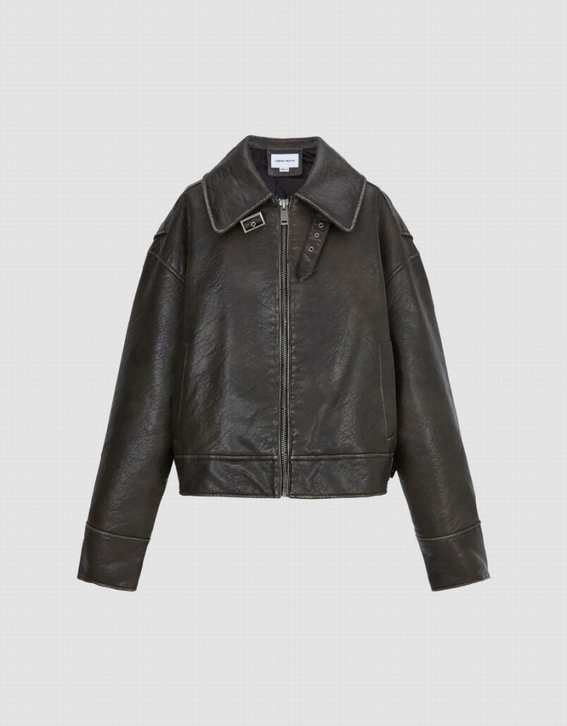 Manteaux Urban Revivo Zippé Front Vegan Cuir Rembourré Femme Marron | WKM815ZK