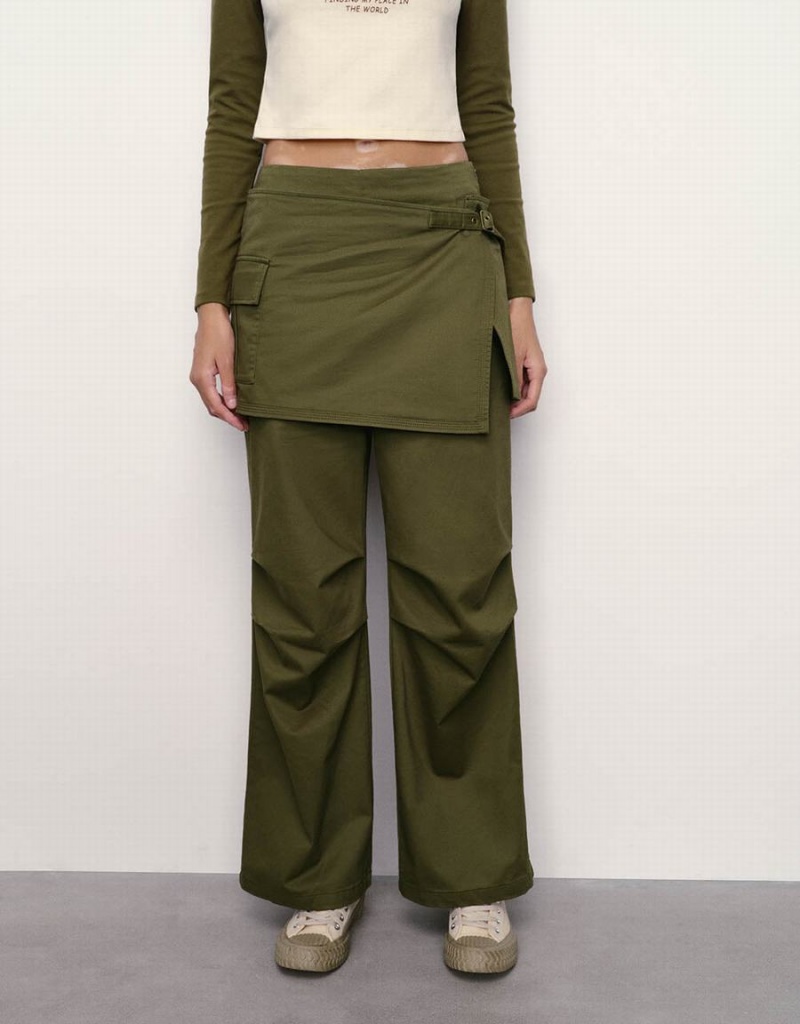 Pantalon Urban Revivo 2 In 1 Droit Femme Vert | FKJ1798ET