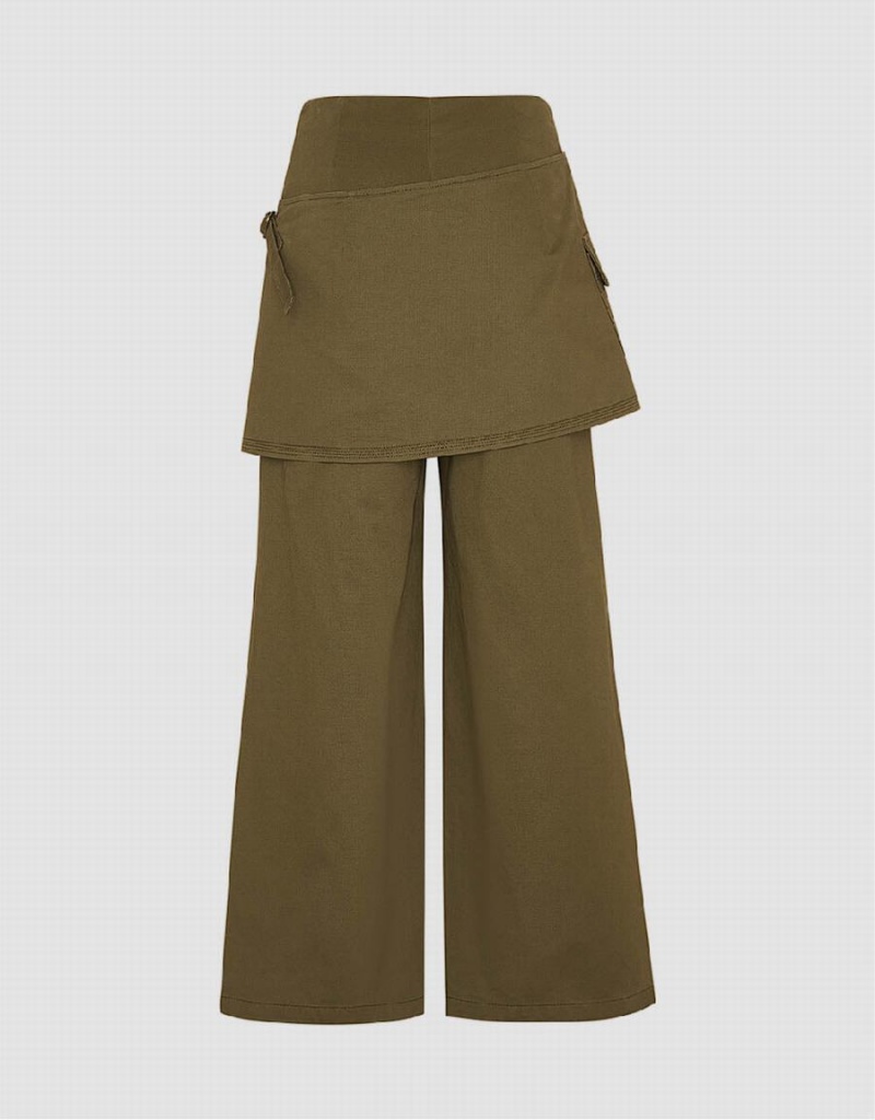 Pantalon Urban Revivo 2 In 1 Droit Femme Vert | FKJ1798ET