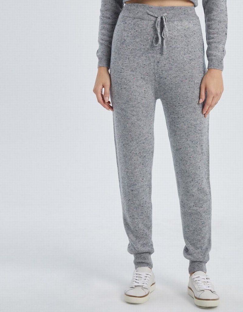 Pantalon Urban Revivo Drawstring Flecked Tricoté Joggers Femme Grise Clair | DLK2134CV