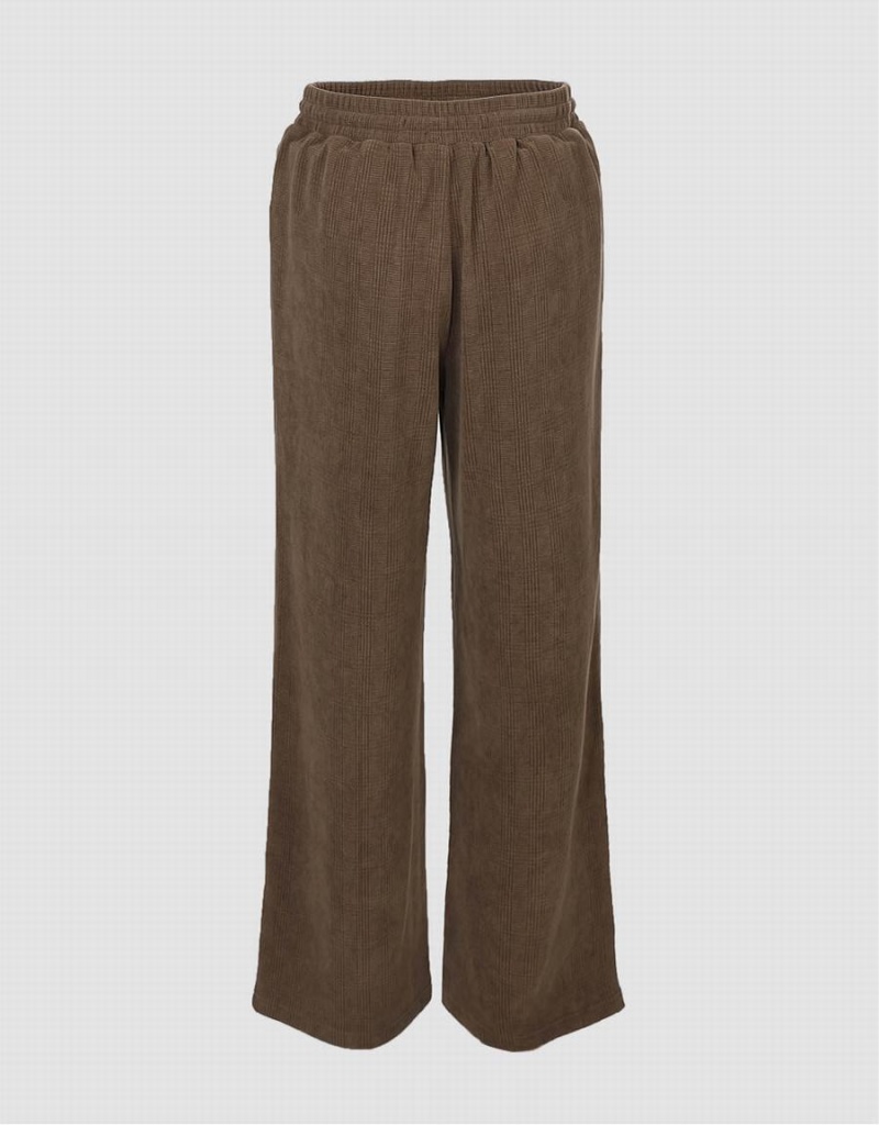 Pantalon Urban Revivo Drawstring Taille Tricoté Larges-Leg Femme Kaki | YHJ2449TV