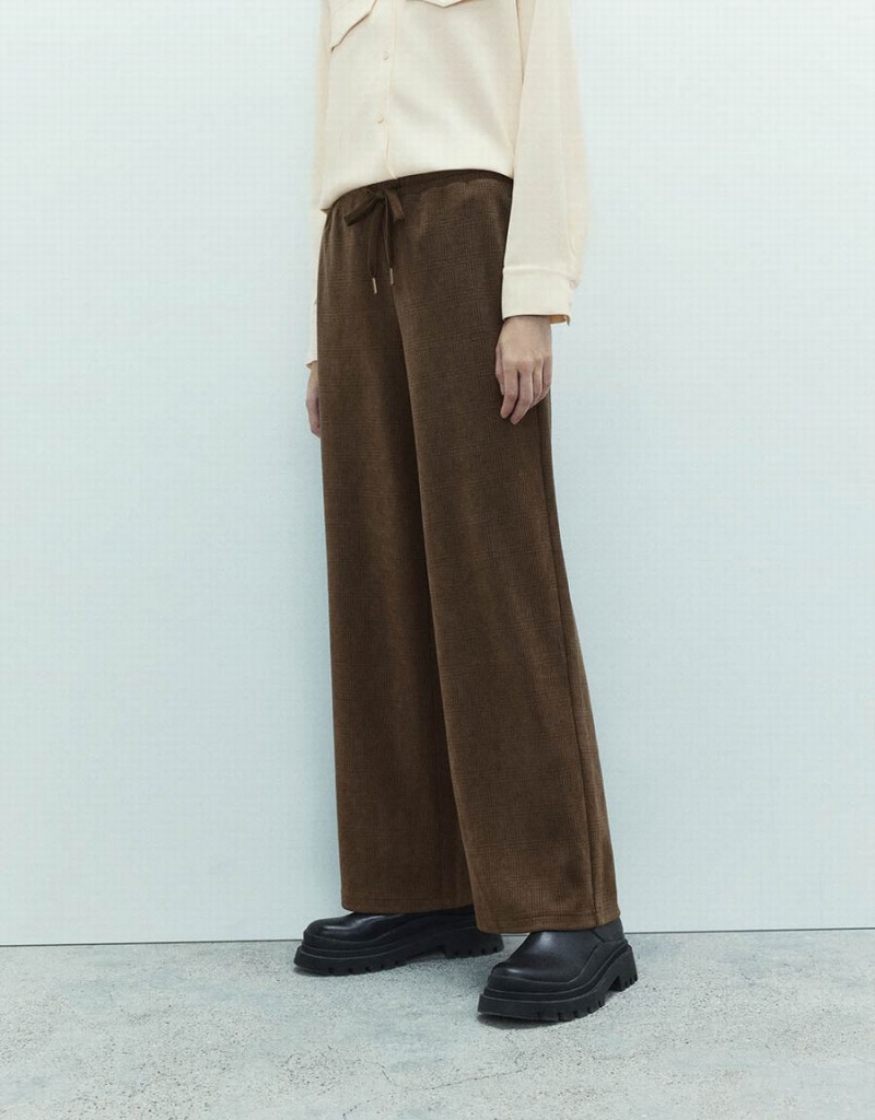 Pantalon Urban Revivo Drawstring Taille Tricoté Larges-Leg Femme Kaki | YHJ2449TV