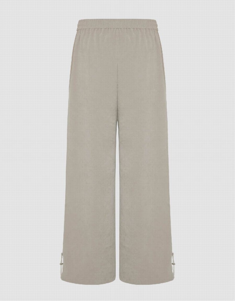 Pantalon Urban Revivo Drawstring Taille Tricoté Larges-Leg Femme Kaki Grise | OFF989VF