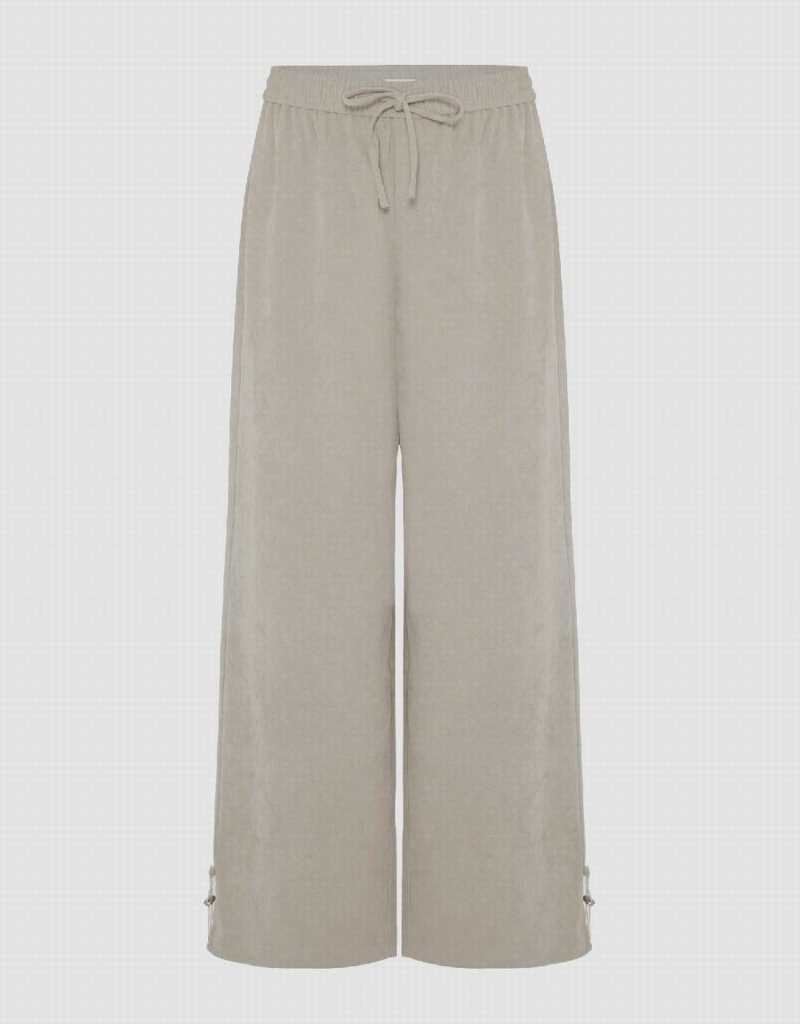 Pantalon Urban Revivo Drawstring Taille Tricoté Larges-Leg Femme Kaki Grise | OFF989VF