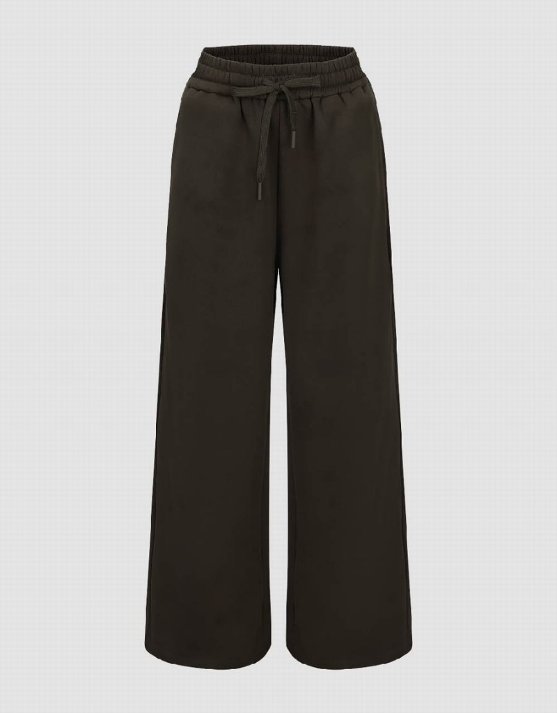 Pantalon Urban Revivo Drawstring Taille Tricoté Droit Femme Vert | UOK1004GC
