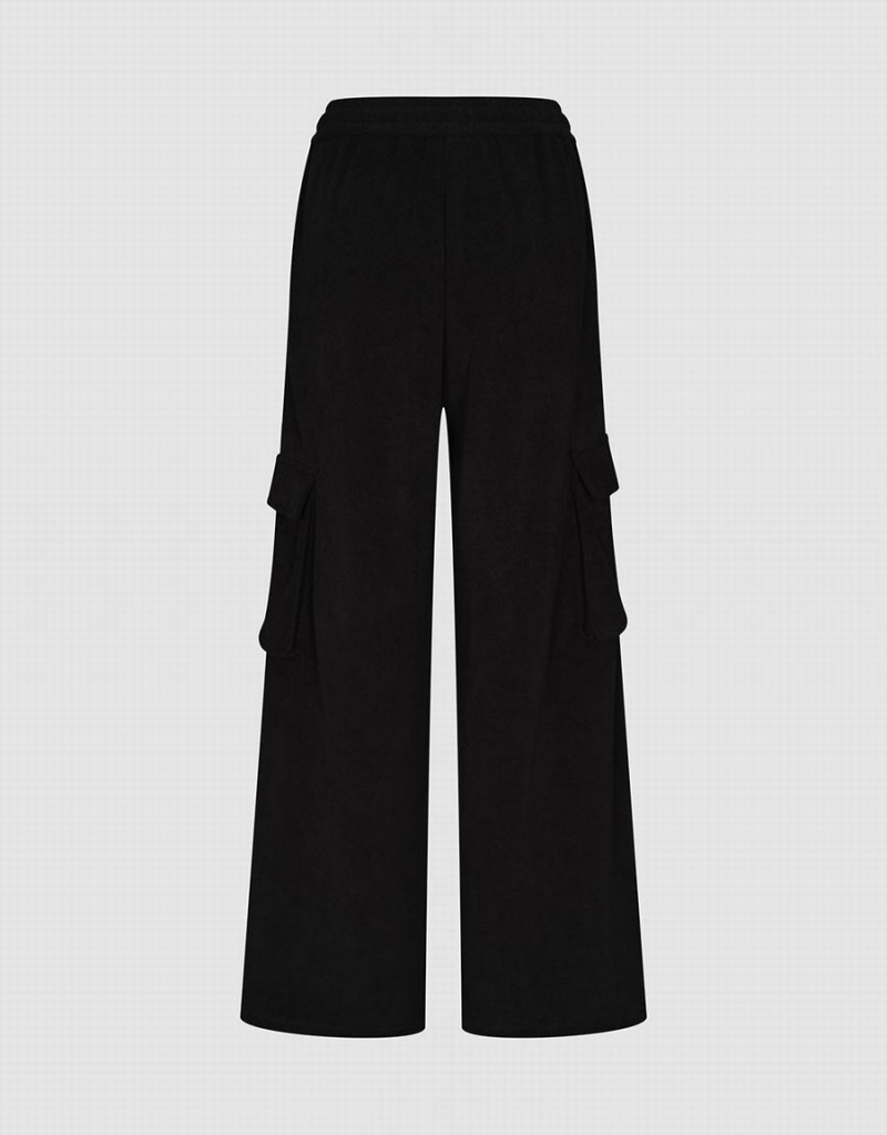 Pantalon Urban Revivo Drawstring Taille Tricoté Droit Femme Noir | SEW3624KJ