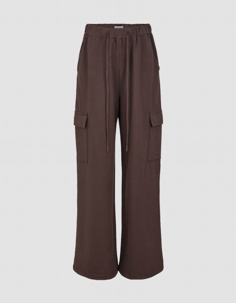 Pantalon Urban Revivo Drawstring Taille Tricoté Droit Femme Marron | YLE391UZ