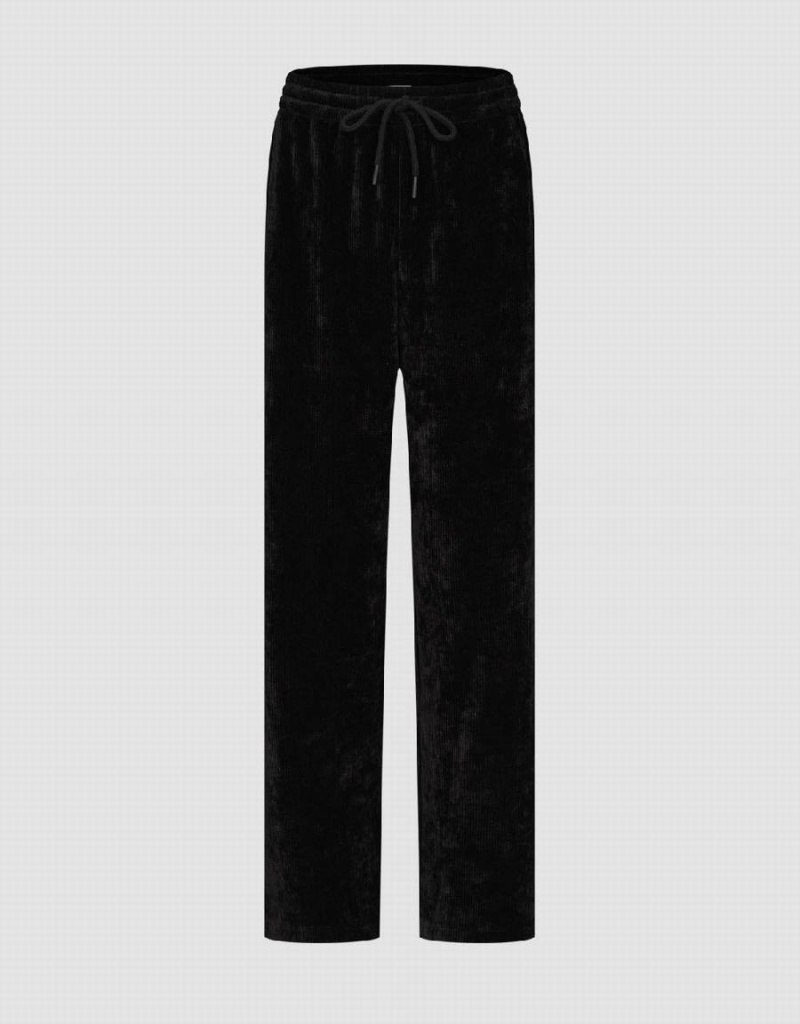 Pantalon Urban Revivo Drawstring Taille Tricoté Droit Femme Noir | FLO8590EX