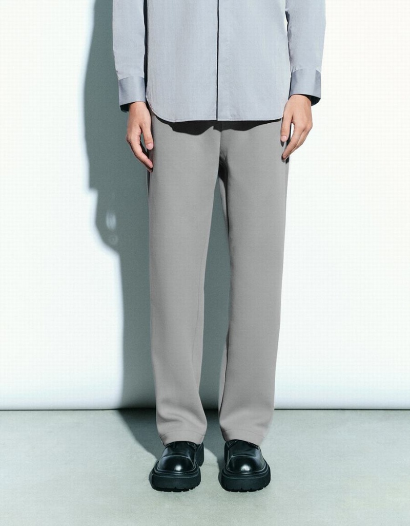 Pantalon Urban Revivo Drawstring Taille Tricoté Carrot Fit Homme Grise Clair | LVI5251YE