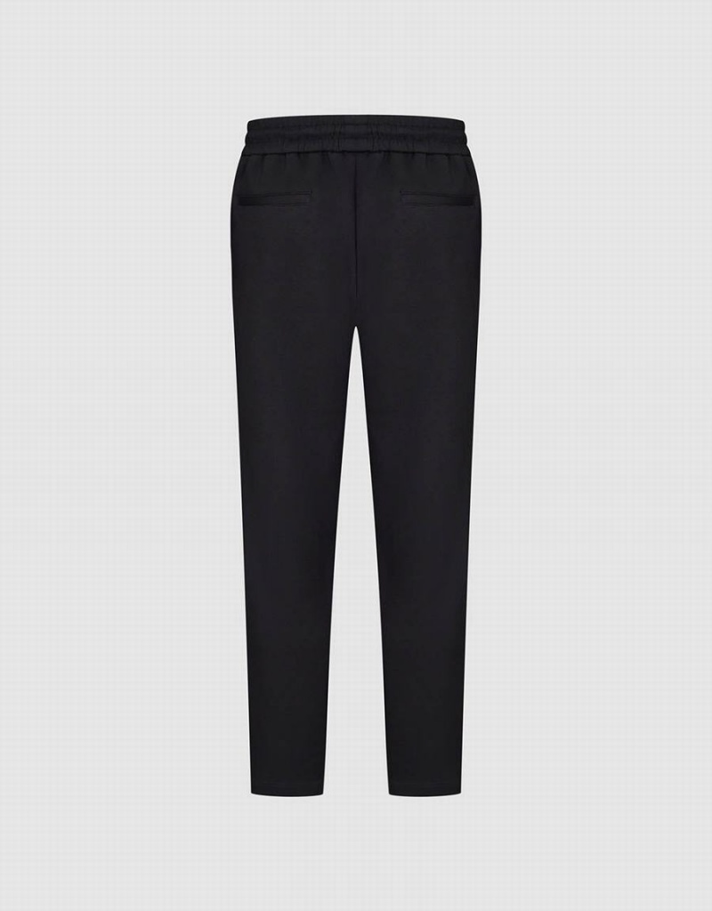 Pantalon Urban Revivo Drawstring Taille Tricoté Droit Homme Noir | AHO976XS