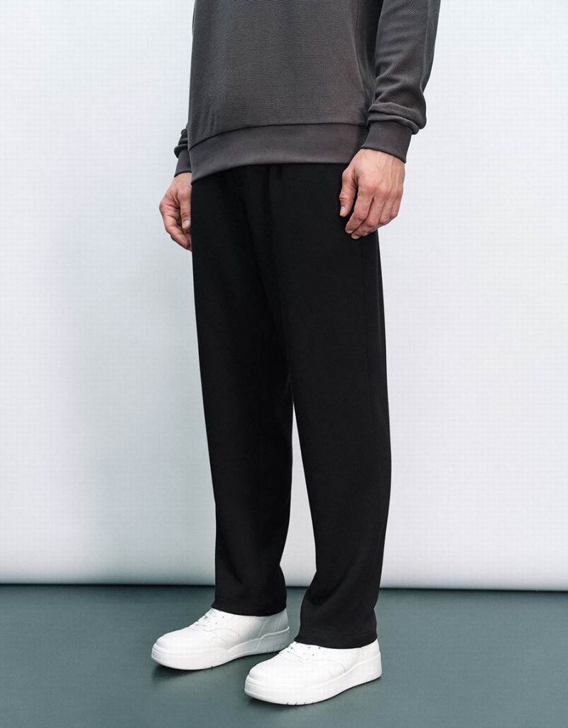 Pantalon Urban Revivo Drawstring Taille Tricoté Droit Homme Noir | AHO976XS