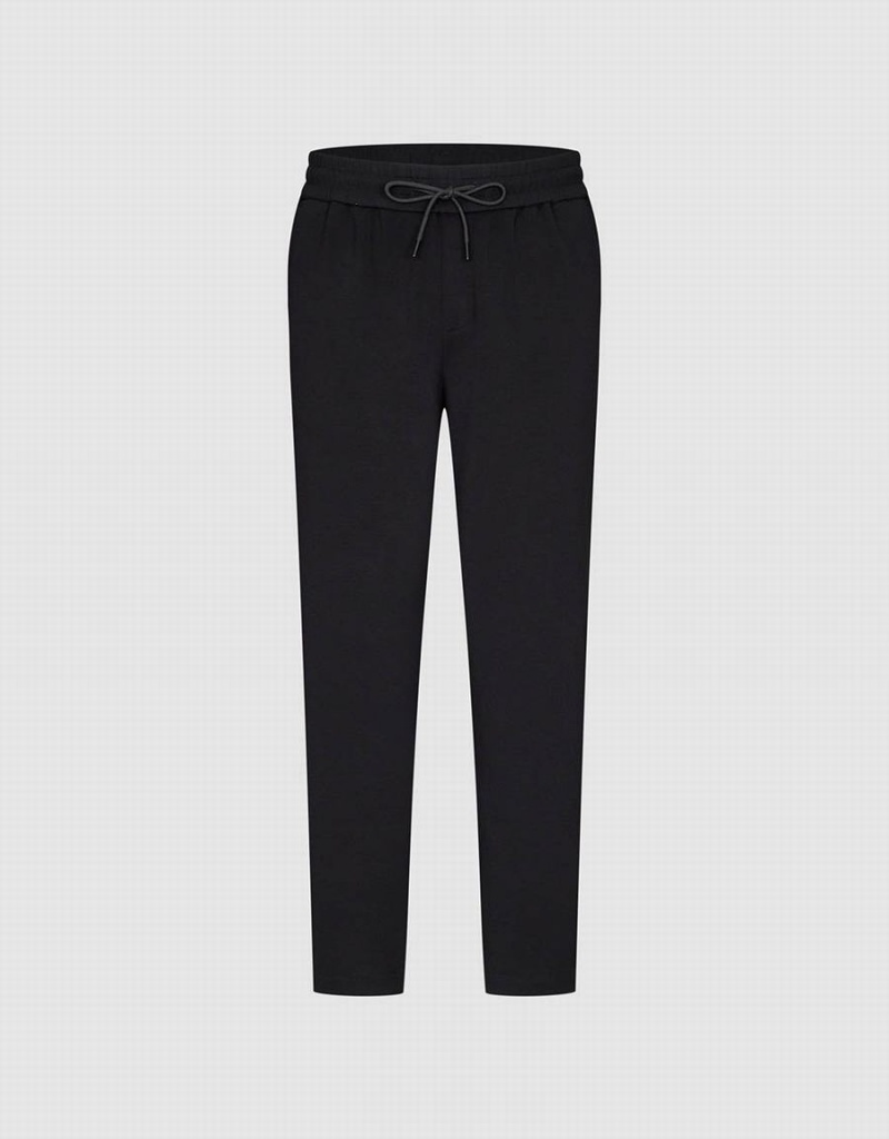Pantalon Urban Revivo Drawstring Taille Tricoté Droit Homme Noir | AHO976XS