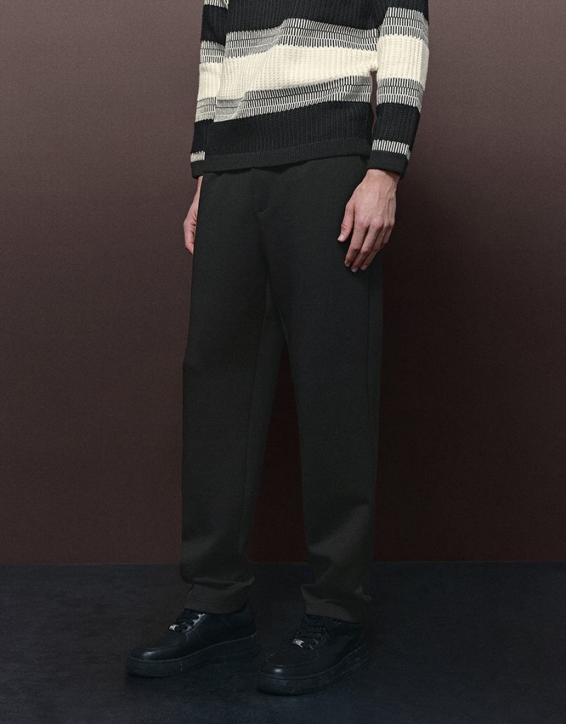 Pantalon Urban Revivo Drawstring Taille Tricoté Carrot Fit Homme Noir | NBD1591JL